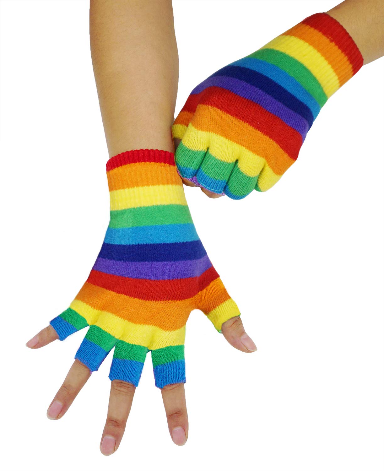 Bienvenu Unisex Half Finger Gloves Kint Convertible Fingerless Winter Mitten, Rainbow