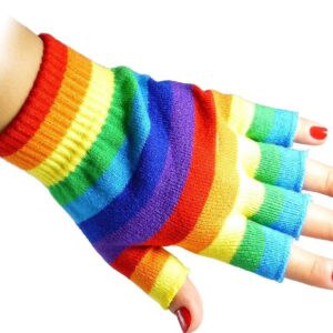 Bienvenu Unisex Half Finger Gloves Kint Convertible Fingerless Winter Mitten, Rainbow