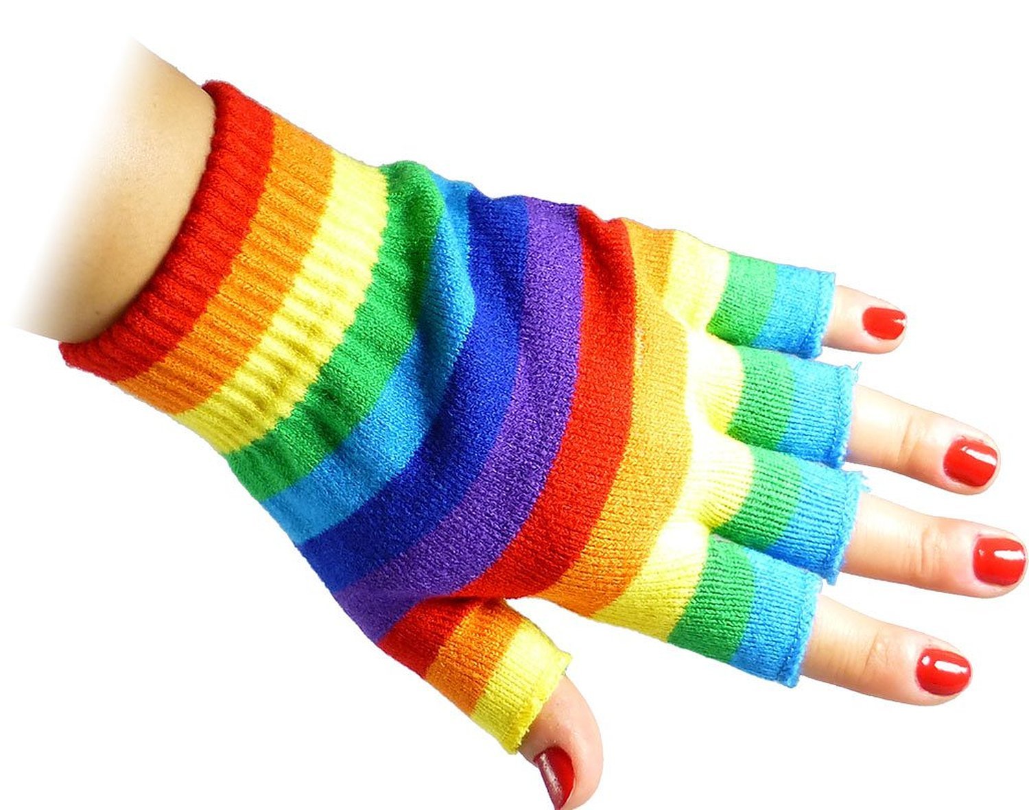 Bienvenu Unisex Half Finger Gloves Kint Convertible Fingerless Winter Mitten, Rainbow