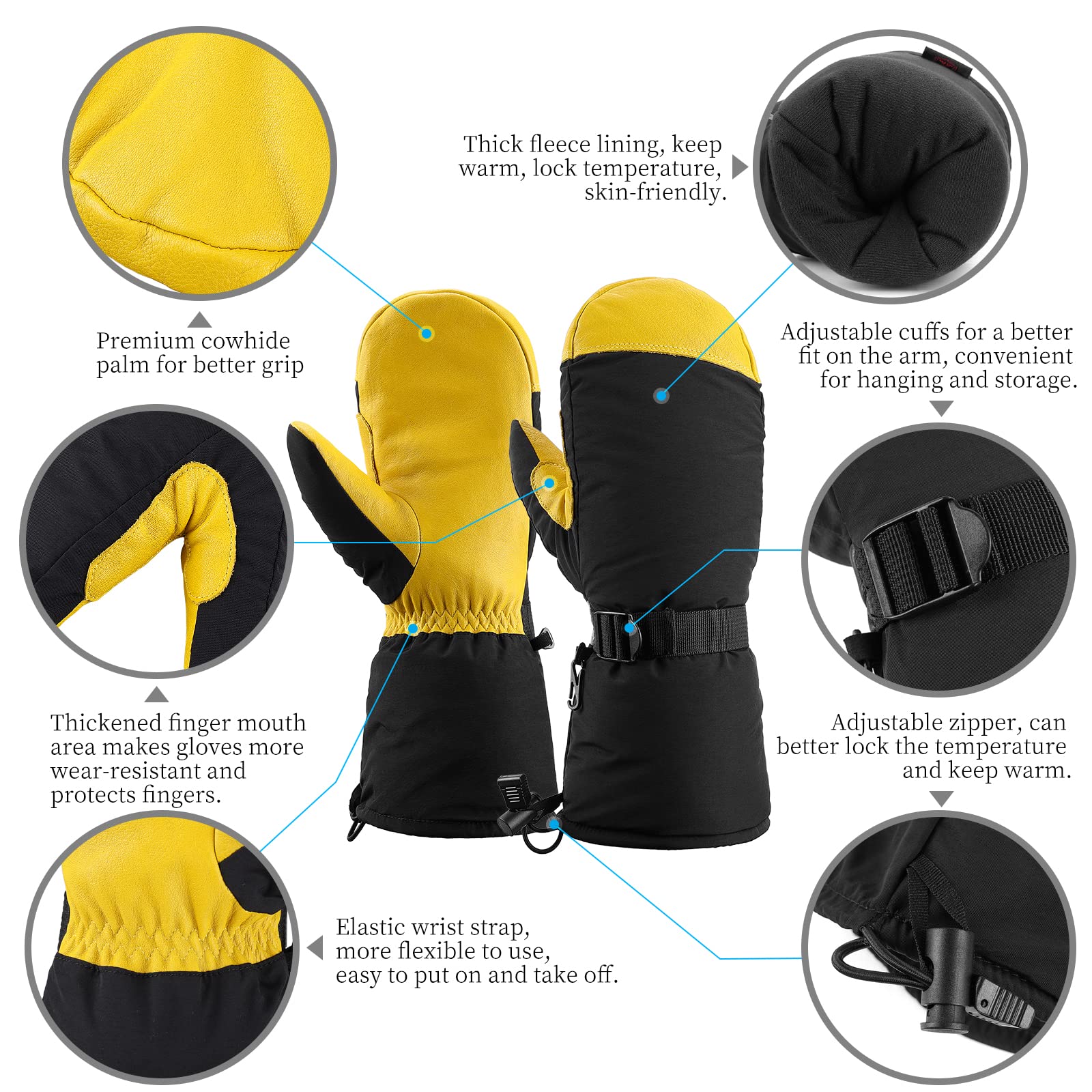 OZERO Winter Ski Gloves Cold Weather Glove Snow Mittens with Thermal Insulation Work Gloves