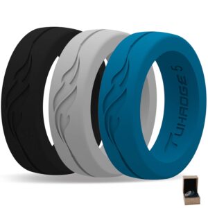 Tuhaoge Women's Silicone Wedding Ring Silicone Rubber Wedding Bands Representing The Pattern of Independent Freedom and Dreams, Promise Your Favorite Silicone Ring (Black,Gray,Light Blue, 6)