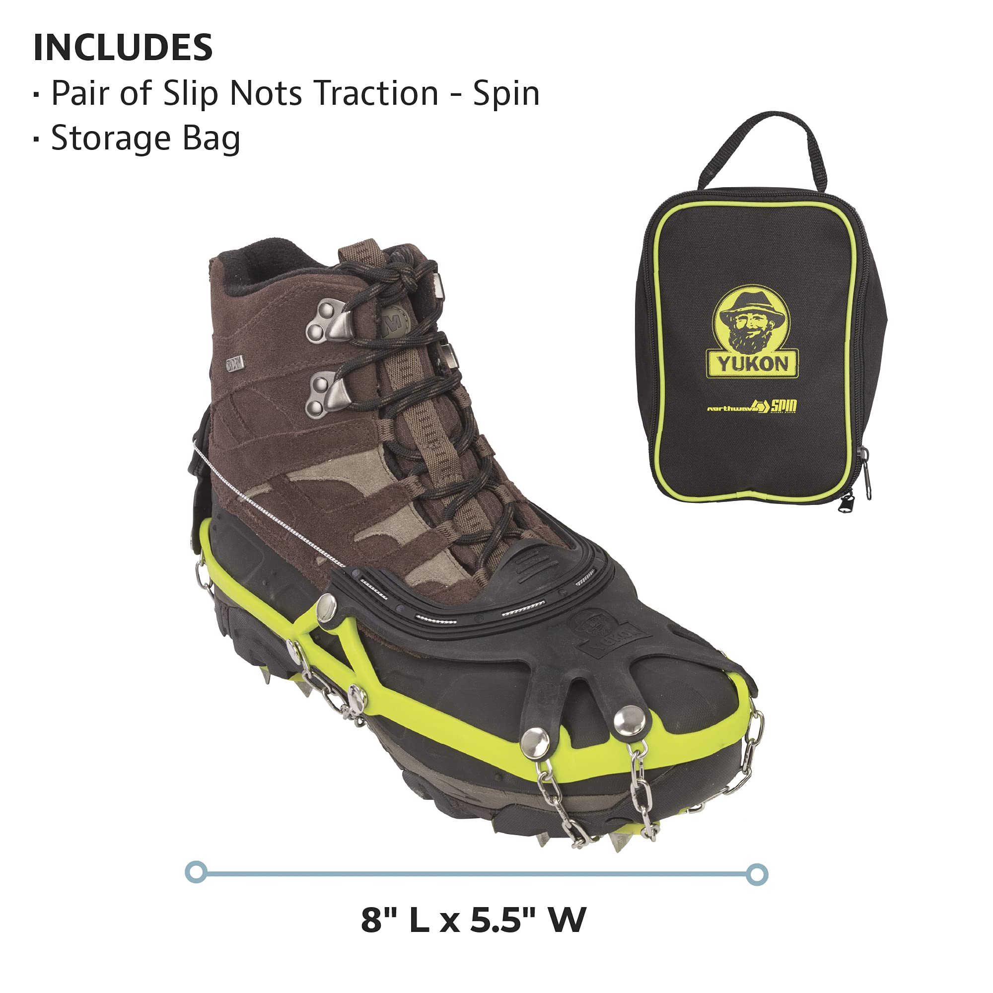 Yukon Charlie's Slip Nots Traction - Spin, Large/X-Large, Ice Shoe Spikes for Hiking Boots