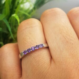 Dazzlingrock Collection Round Amethyst Five Stone Ladies Anniversary Stackable Matching Wedding Band | 10K White Gold, Size 8