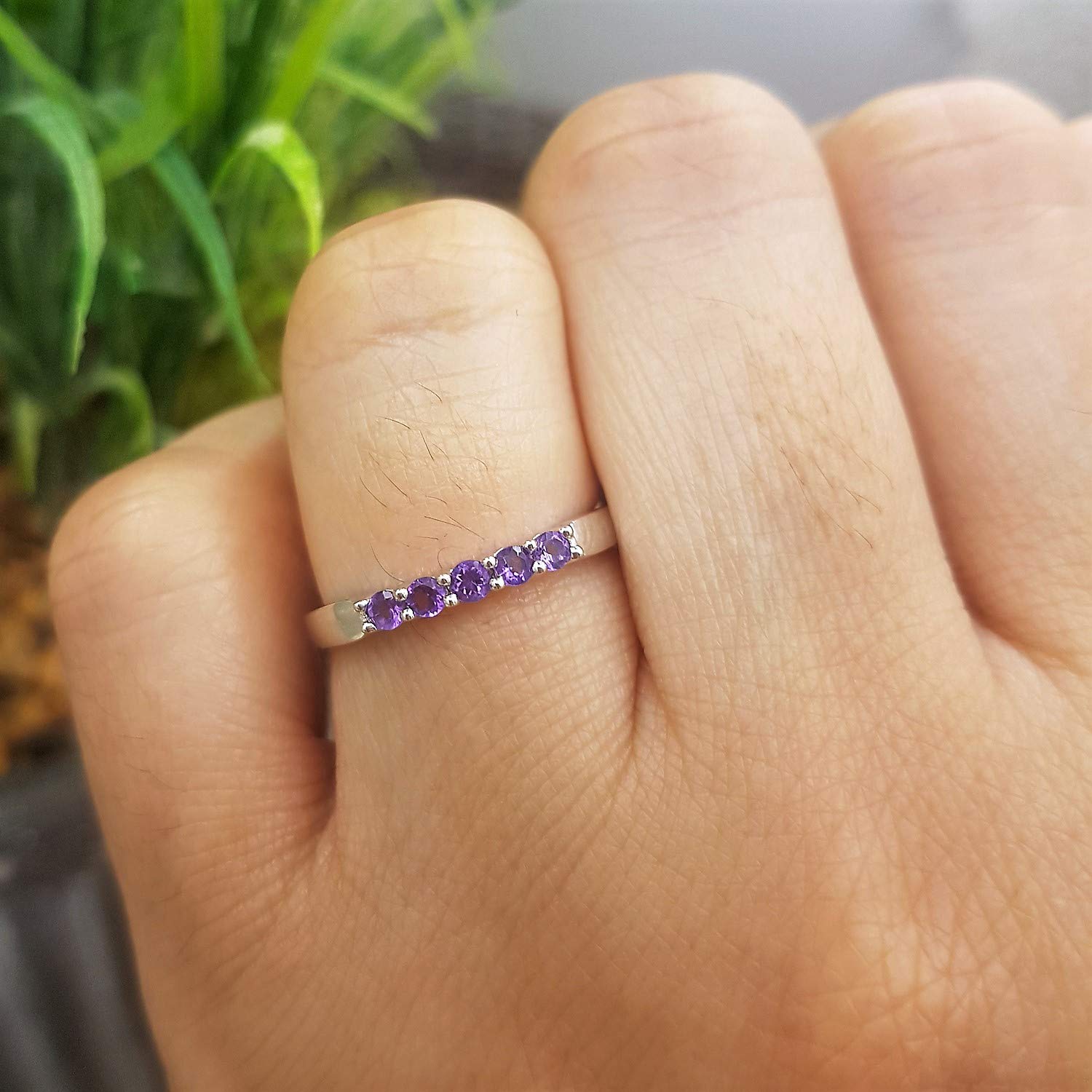 Dazzlingrock Collection Round Amethyst Five Stone Ladies Anniversary Stackable Matching Wedding Band | 10K White Gold, Size 8