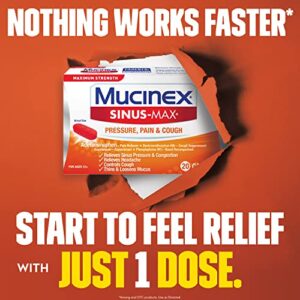 Mucinex Maximum Strength Sinus-Max Pressure, Pain & Cough Caplets, 20 ct, Relieves Minor Aches and Pains, Headache, Chest Congestion, Nasal Congestion, Sinus Pressure, and Controls Cough