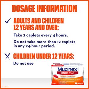 Mucinex Maximum Strength Sinus-Max Pressure, Pain & Cough Caplets, 20 ct, Relieves Minor Aches and Pains, Headache, Chest Congestion, Nasal Congestion, Sinus Pressure, and Controls Cough