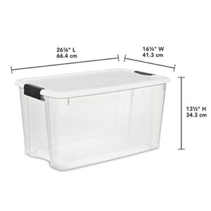 Sterilite 70 Qt Ultra Latch Box, Stackable Storage Bin with Latching Lid, Organize Clothes, Sport Gear in Basement, Clear with White Lid, 16-Pack