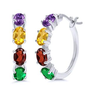 Gem Stone King 925 Sterling Silver Oval Gemstone Birthstone Hoop Earrings | Oval 6X4MM | 22MM | 0.85 Inch Hoop Earrings For Women