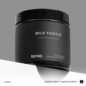 Toniiq 25,000mg 50x Concentrated Milk Thistle Extract - Milk Thistle 500mg Per Serving - 80% Silymarin - Bioavailable Silymarin Milk Thistle Supplement Capsules - 90 Vegetarian Caps