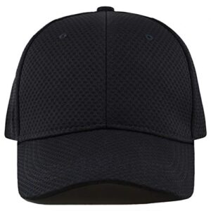 Men's Curved Brim Stretch Fit Mesh 6 panel Fitted Cap (S/M, Black)