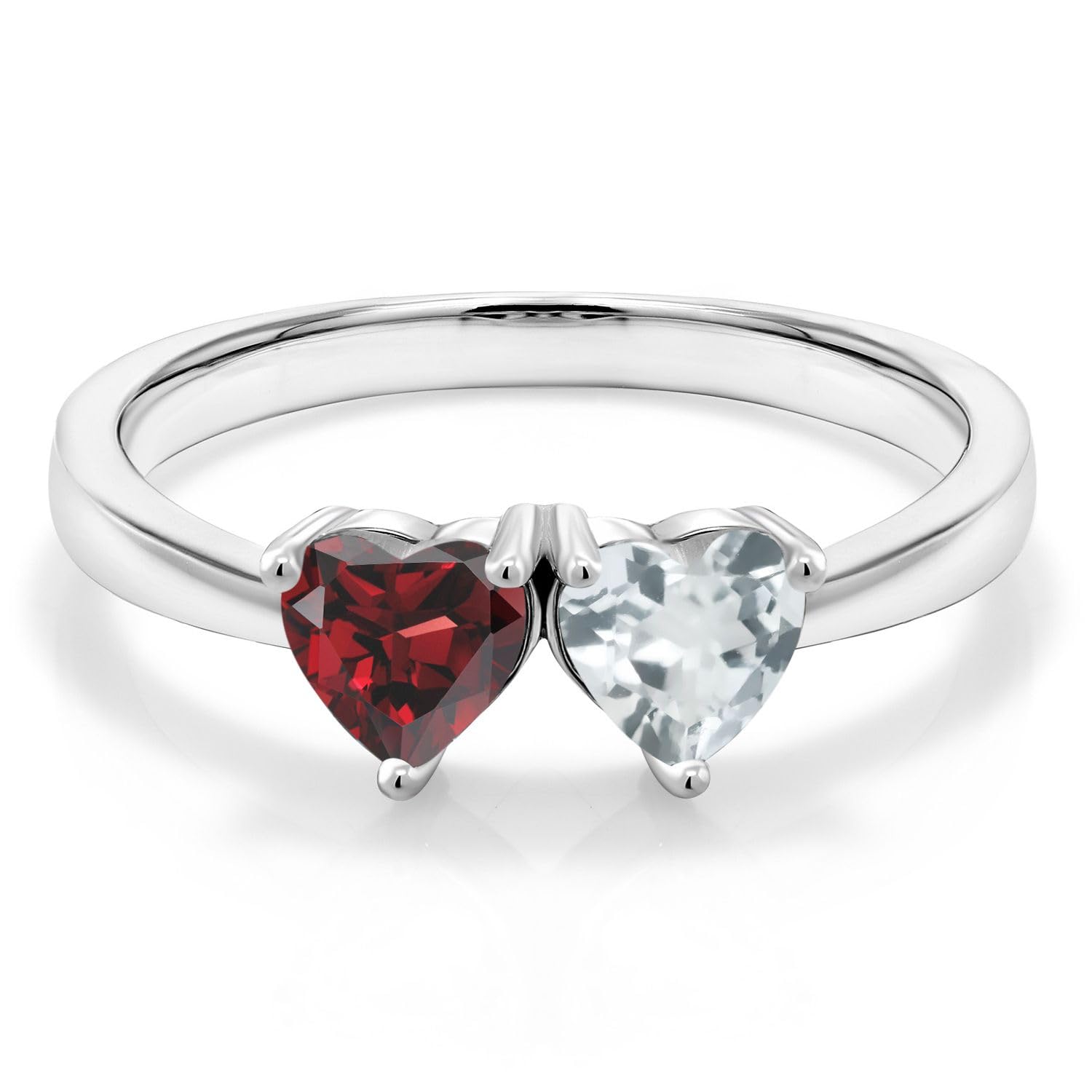 Gem Stone King 925 Sterling Silver Red Garnet and Sky Blue Aquamarine Ring For Women (1.02 Cttw, Heart Shape 5MM, Available in size 5, 6, 7, 8, 9)