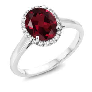 Gem Stone King 10K White Gold Red Rhodolite Garnet Women Engagement Ring (2.00 Ct Oval) (Size 6)