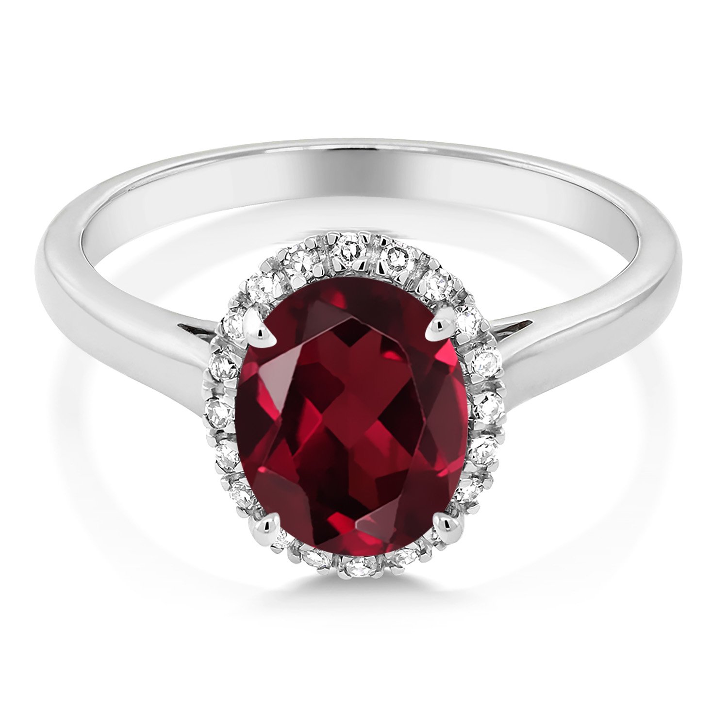 Gem Stone King 10K White Gold Red Rhodolite Garnet Women Engagement Ring (2.00 Ct Oval) (Size 6)