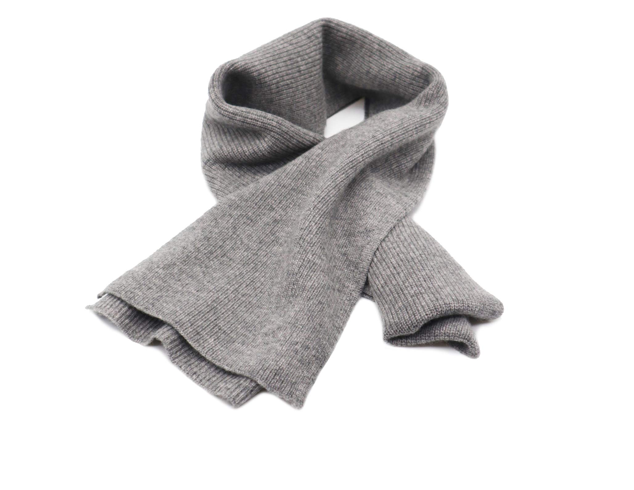 State Cashmere Unisex Ribbed Knit Scarf Made with 100% Pure Inner Mongolian Cashmere - Elegant, Soft, & Versatile - Ultra Warm Winter Accessories - (Pale Charcoal, 70"x7")