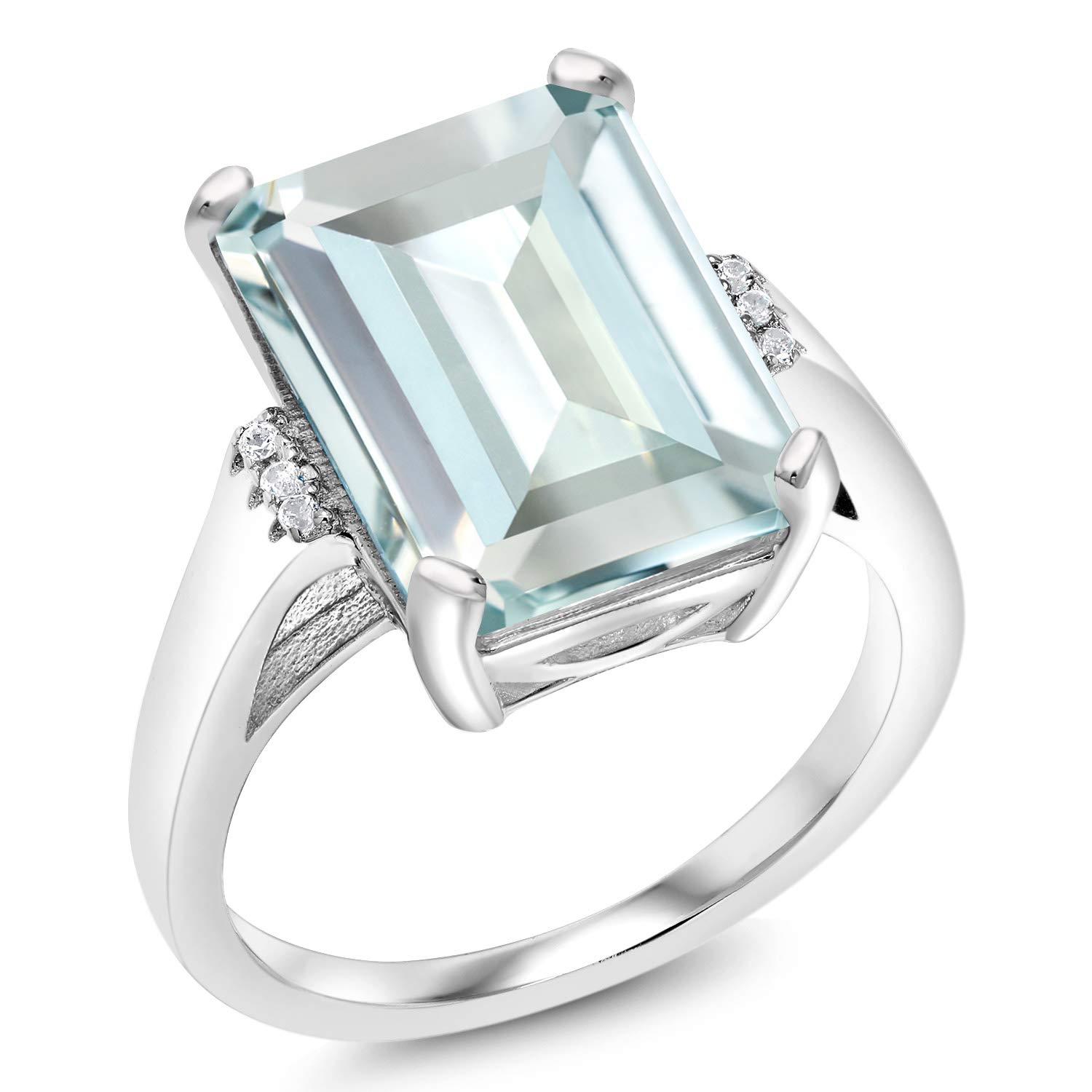 Gem Stone King 6.71 Cttw Sky Blue Simulated Aquamarine Engagement Ring For Women In 925 Sterling Silver | Emerald Cut 14X10MM | Available In Size 5, 6, 7, 8, 9