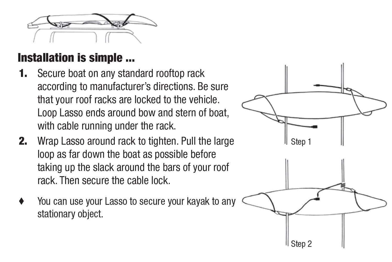 Lasso Security Cables Kong Kayak Lock - Key and Combination Lock for Touring Kayaks - 1/2" Vinyl Coated Galvanized Steel Cable - Overall Length 16 feet - Loop Size 47 inches