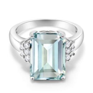 Gem Stone King 925 Sterling Silver Emerald Cut Gemstone Birthstone Engagement Ring | Emerald Cut 14X10MM | Wedding Anniversary Promise Ring For Women | Available In Size 5, 6, 7, 8, 9