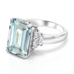 Gem Stone King 925 Sterling Silver Emerald Cut Gemstone Birthstone Engagement Ring | Emerald Cut 14X10MM | Wedding Anniversary Promise Ring For Women | Available In Size 5, 6, 7, 8, 9