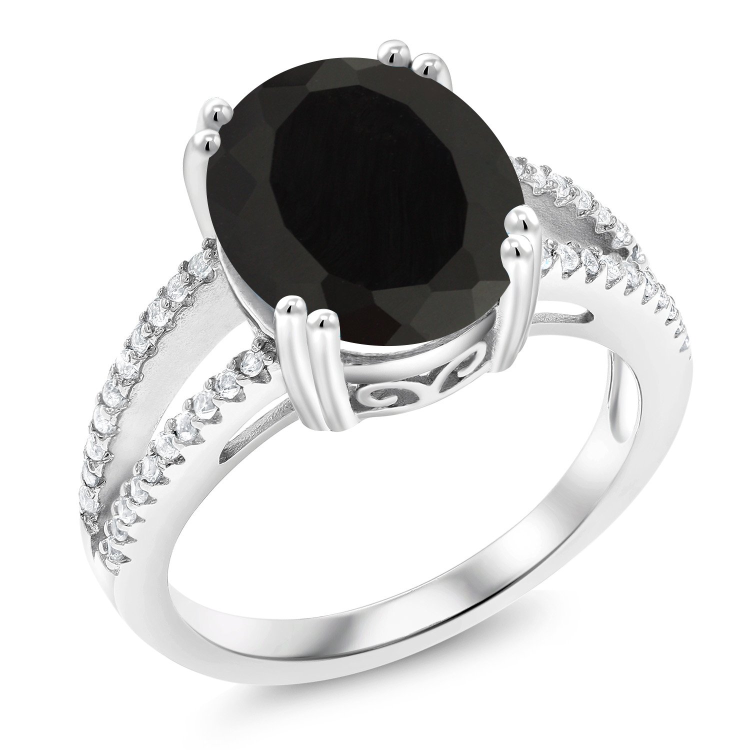 Gem Stone King 925 Sterling Silver Black Onyx Ring For Women (4.48 Cttw, Oval 12X10MM, Gemstone December Birthstone, Available In Size 5, 6, 7, 8, 9)