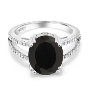 Gem Stone King 925 Sterling Silver Black Onyx Ring For Women (4.48 Cttw, Oval 12X10MM, Gemstone December Birthstone, Available In Size 5, 6, 7, 8, 9)