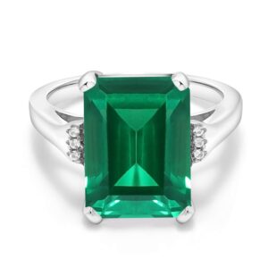 gem stone king 6.57 cttw green simulated emerald engagement ring for women in 925 sterling silver | emerald cut 14x10mm | available in size 5, 6, 7, 8, 9