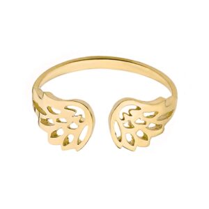 Dainty 14k Yellow Gold Guardian Angel Filigree Wings Ring (Size 8)