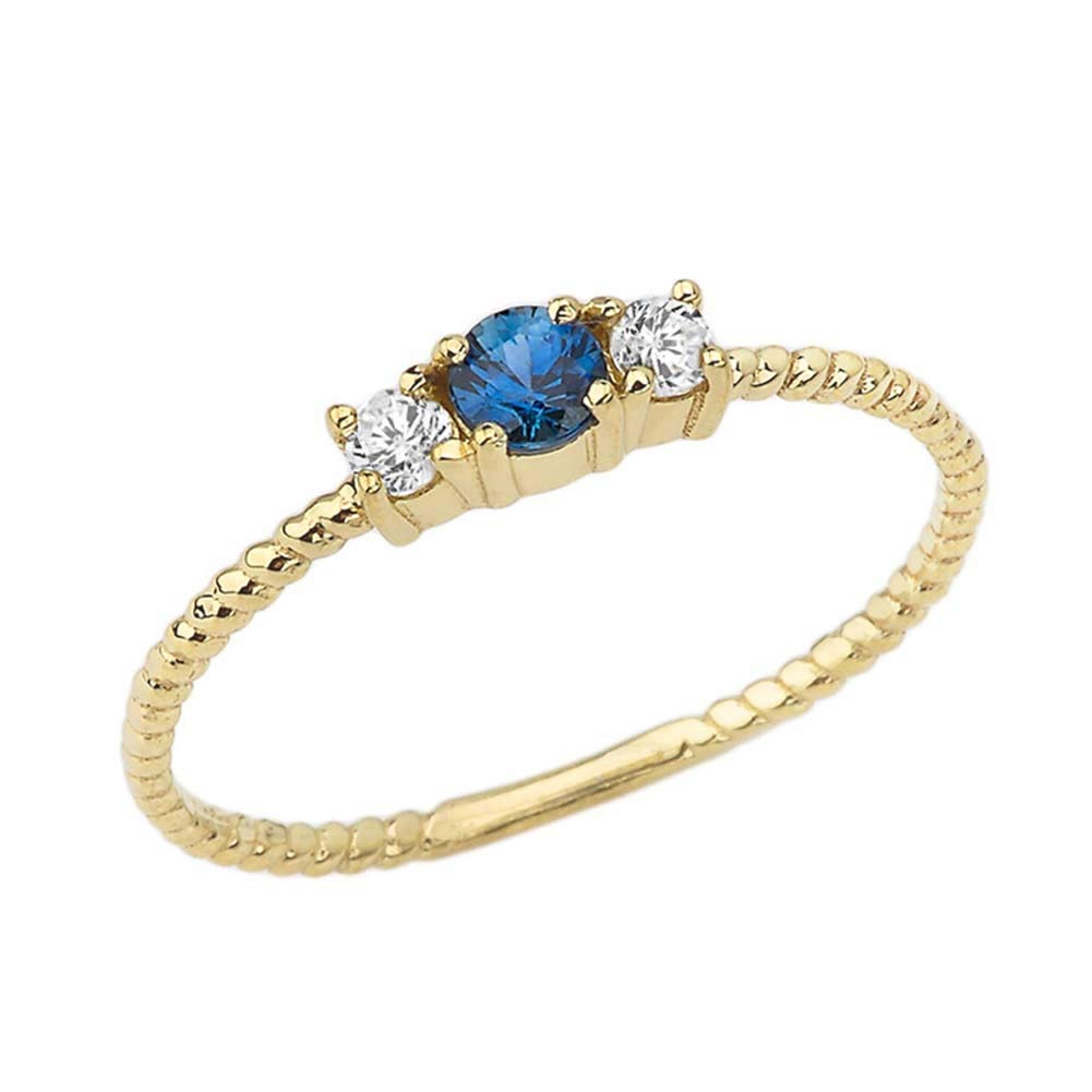 Dainty 10k Yellow Gold Sapphire and White Topaz Rope Design Engagement/Promise Ring (Size 4.5)