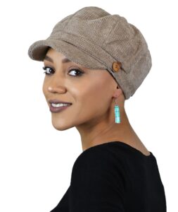 newsboy cap for women cancer headwear chemo hat ladies head coverings tweed corduroy (taupe)