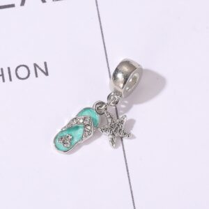 Lifequeen Beach Charms Starfish Flip Flop Sliper Dangle Birthstone Birthday Charm Beads for Bracelets (Starfish Flip Flop Shoe)