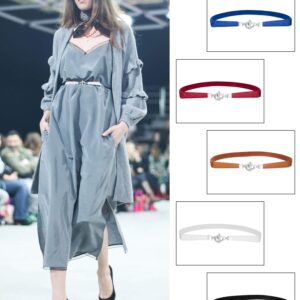 JOVITEC 5 Pieces Women Skinny Elastic Waist Belt for Dress Retro Stretch Cinch Adjustable Thin Belt Metal Buckle