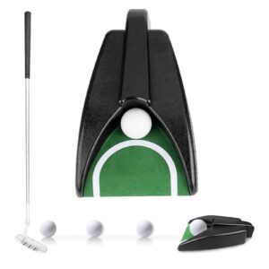 practice trainer set, automatic putting cup, portable putter practice kit with ball automatic putting cup and right hand lever for indoor outdoor training putter practice