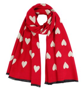 gerinly sweet scarf with love heart print warm neck wraps for women chic valentine's gift for lovers romantic love (red)