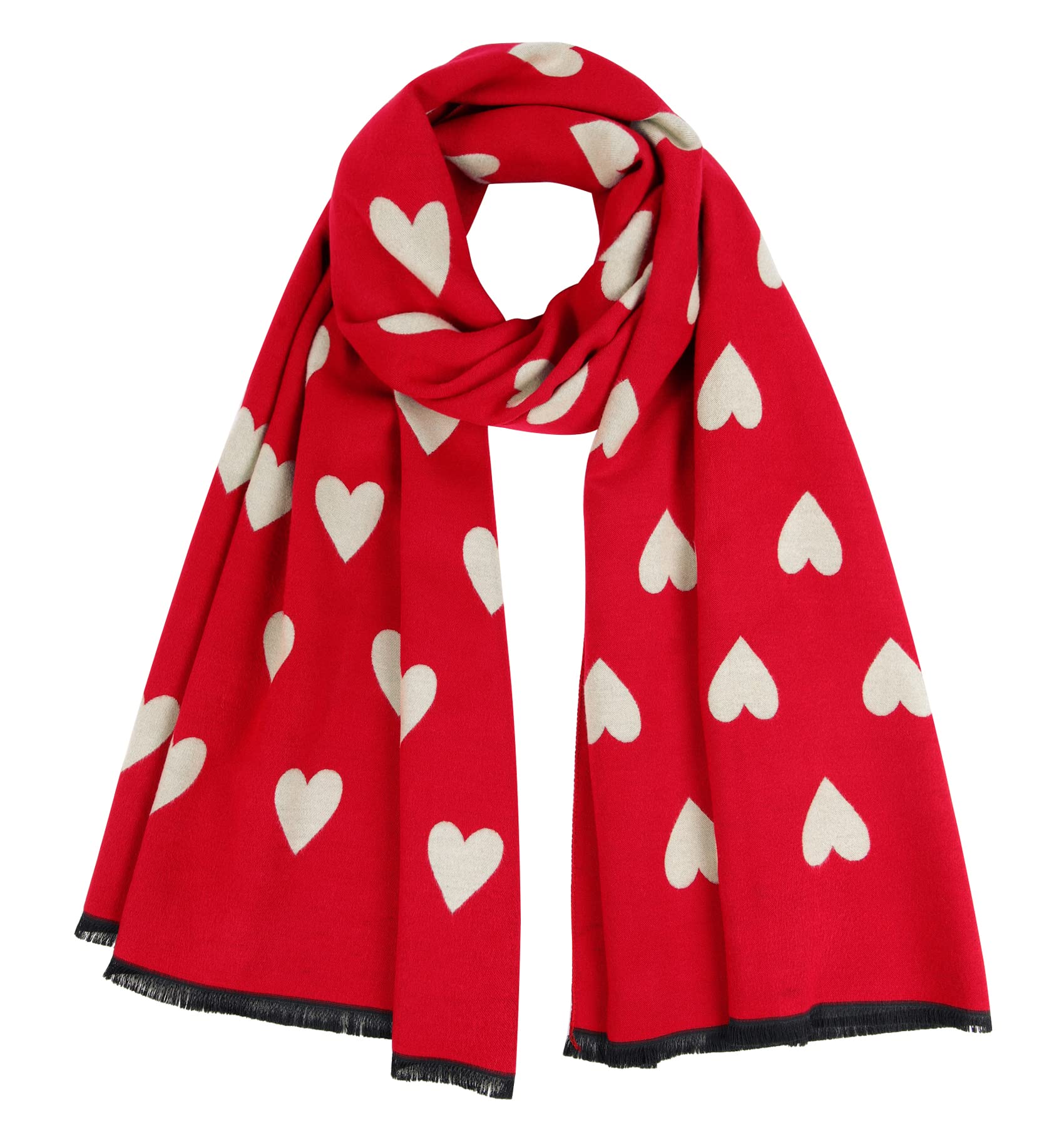 GERINLY Sweet Scarf with Love Heart Print Warm Neck Wraps for Women Chic Valentine's Gift for Lovers Romantic Love (Red)