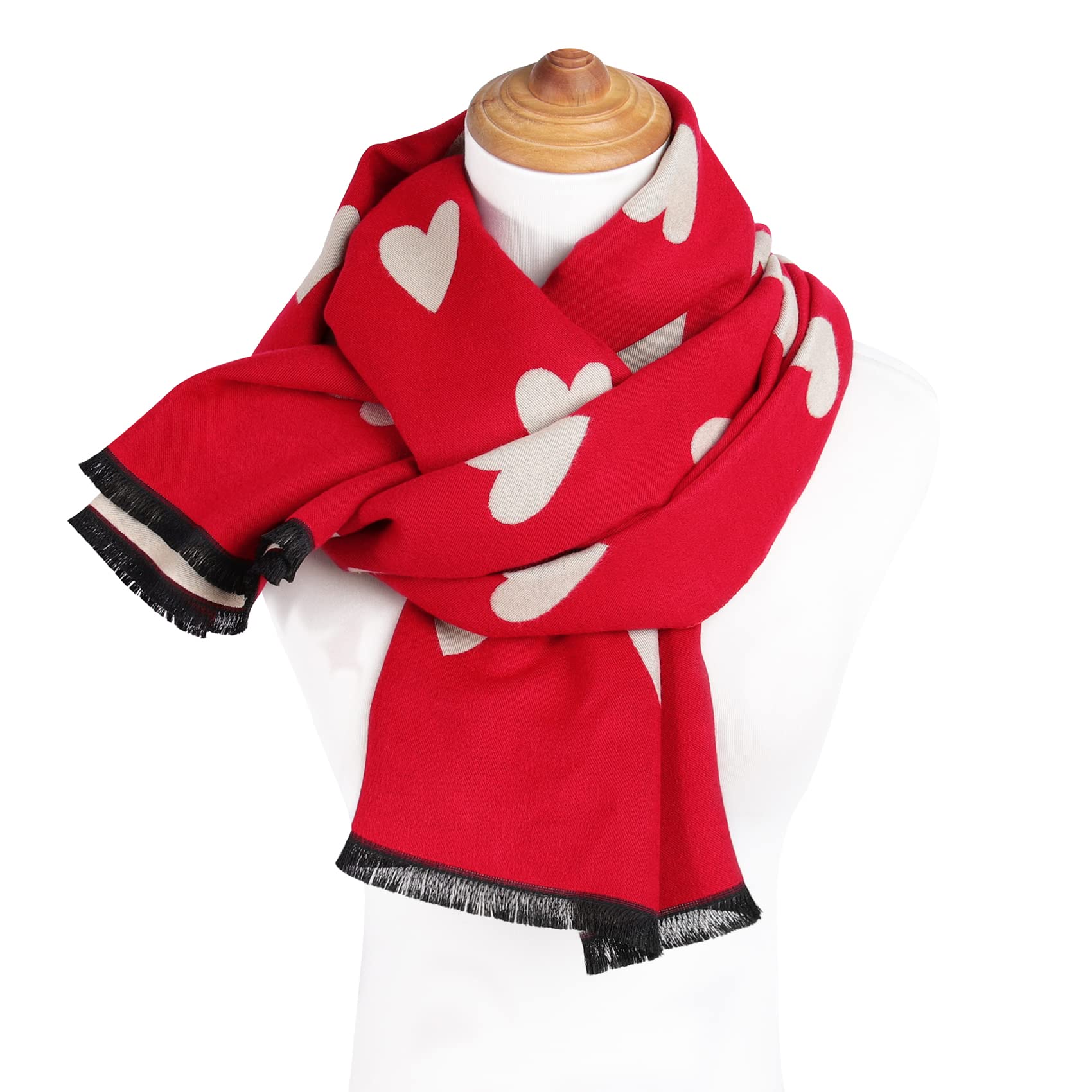 GERINLY Sweet Scarf with Love Heart Print Warm Neck Wraps for Women Chic Valentine's Gift for Lovers Romantic Love (Red)