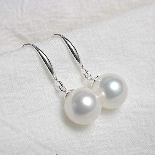 10mm Ocean Pearl Dangle Earrings Natural Shell Beads Drop Earrings Fashion Jewelry for Women-Grey