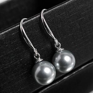 10mm Ocean Pearl Dangle Earrings Natural Shell Beads Drop Earrings Fashion Jewelry for Women-Grey