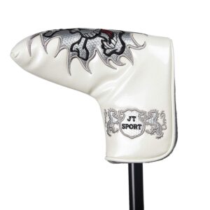 HAIYUE Golf Head Cover Putter Sports Skull Blade Club Headcovers Magnetic Closure Mirror Synthetic Pu Leather Embroidered Blade Fit All Brands Gift Accessories for Men Women White