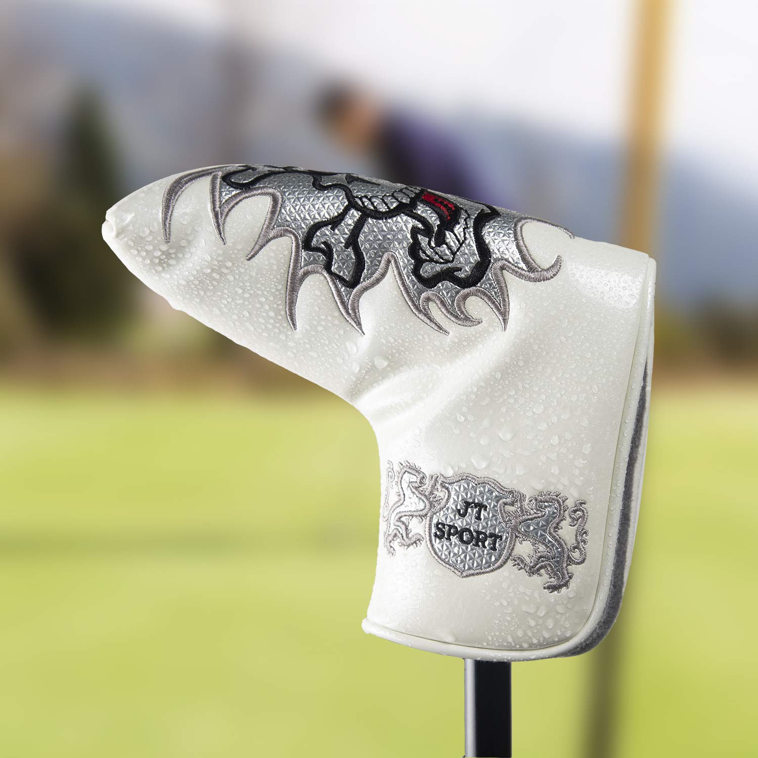 HAIYUE Golf Head Cover Putter Sports Skull Blade Club Headcovers Magnetic Closure Mirror Synthetic Pu Leather Embroidered Blade Fit All Brands Gift Accessories for Men Women White