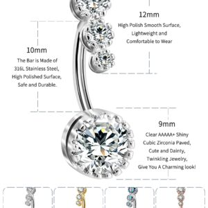 OUFER 316L Surgical Steel Belly Button Rings Clear CZ Navel Rings Belly Rings Belly Piercing