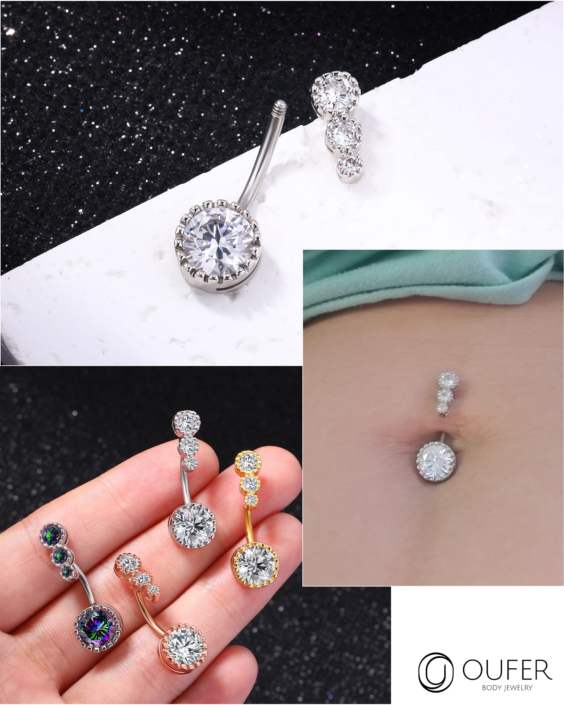 OUFER 316L Surgical Steel Belly Button Rings Clear CZ Navel Rings Belly Rings Belly Piercing