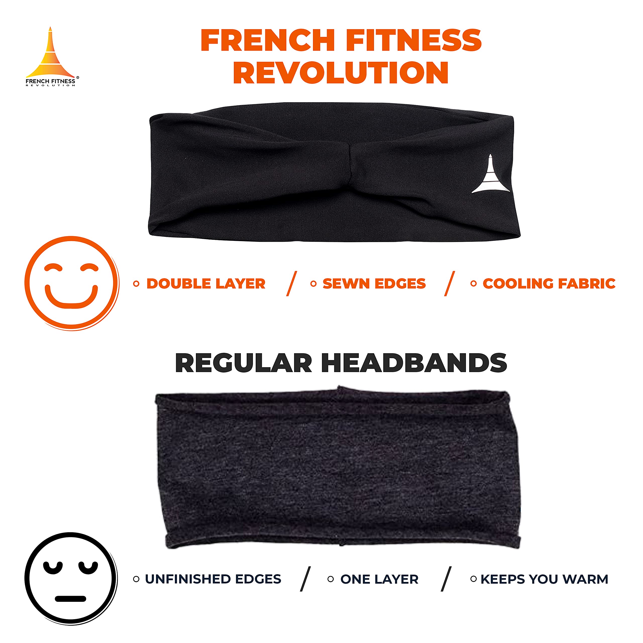 French Fitness Revolution - Stretchy Sports Headband for Men & Women - Guys Sweatband for Running, Cycling, Basketball, Yoga, Fitness - Moisture Wicking Workout Hairband - Made in Europe