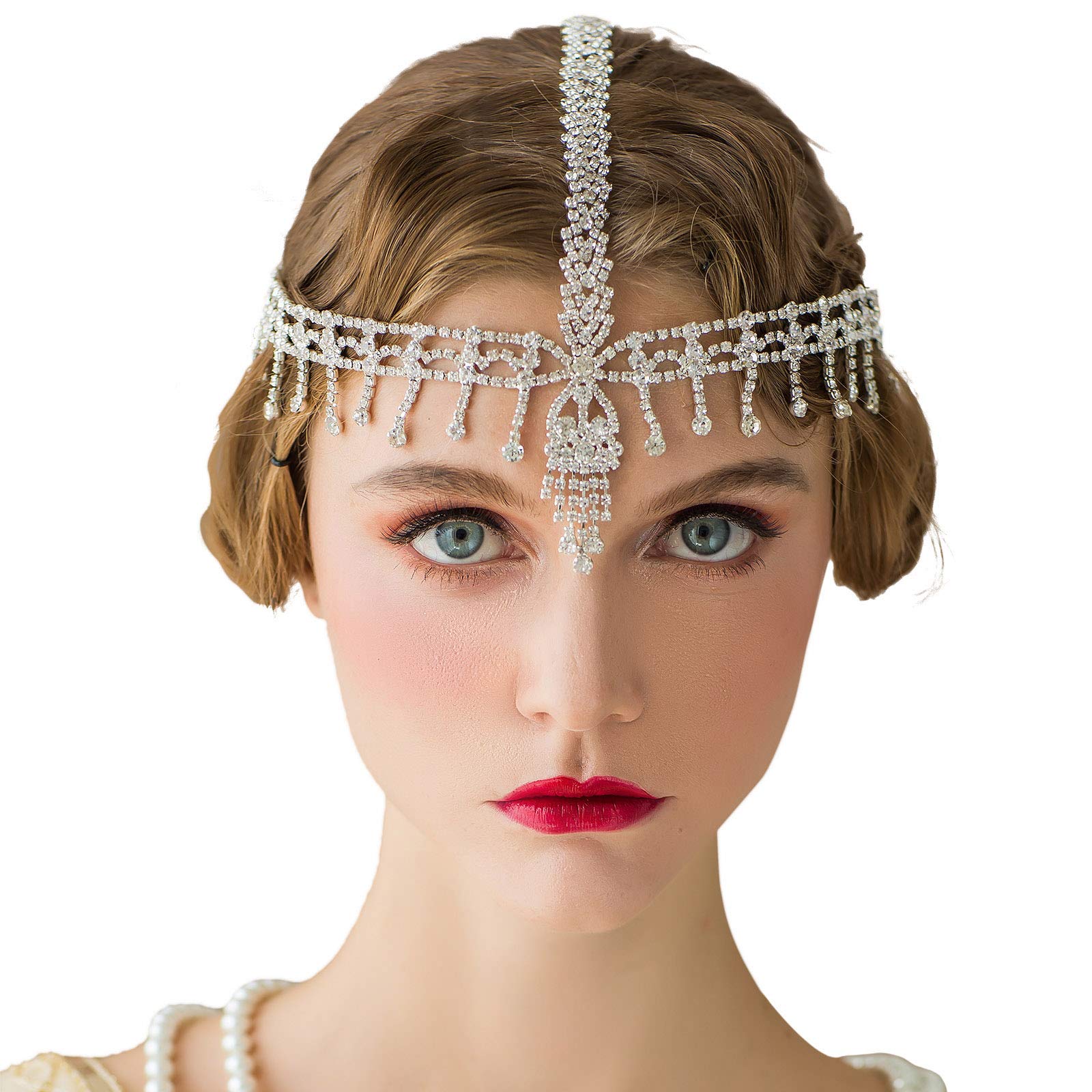 SWEETV 1920s Headband Great Gatsby Headpiece Rhinestone 1920s Headband Flapper Hair Accessories for Costume Party Head Cap