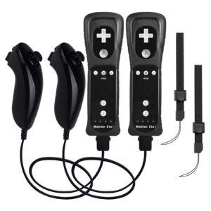 2 pack wii remote with wii motion plus inside | shock wii nunchuk controller | compatible nintendo wii, wii u