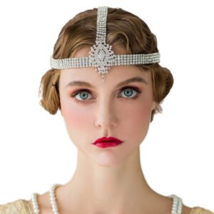 sweetv rhinestone 1920s headpiece silver - flapper headband for costume party gatsby accessories decorative headbands