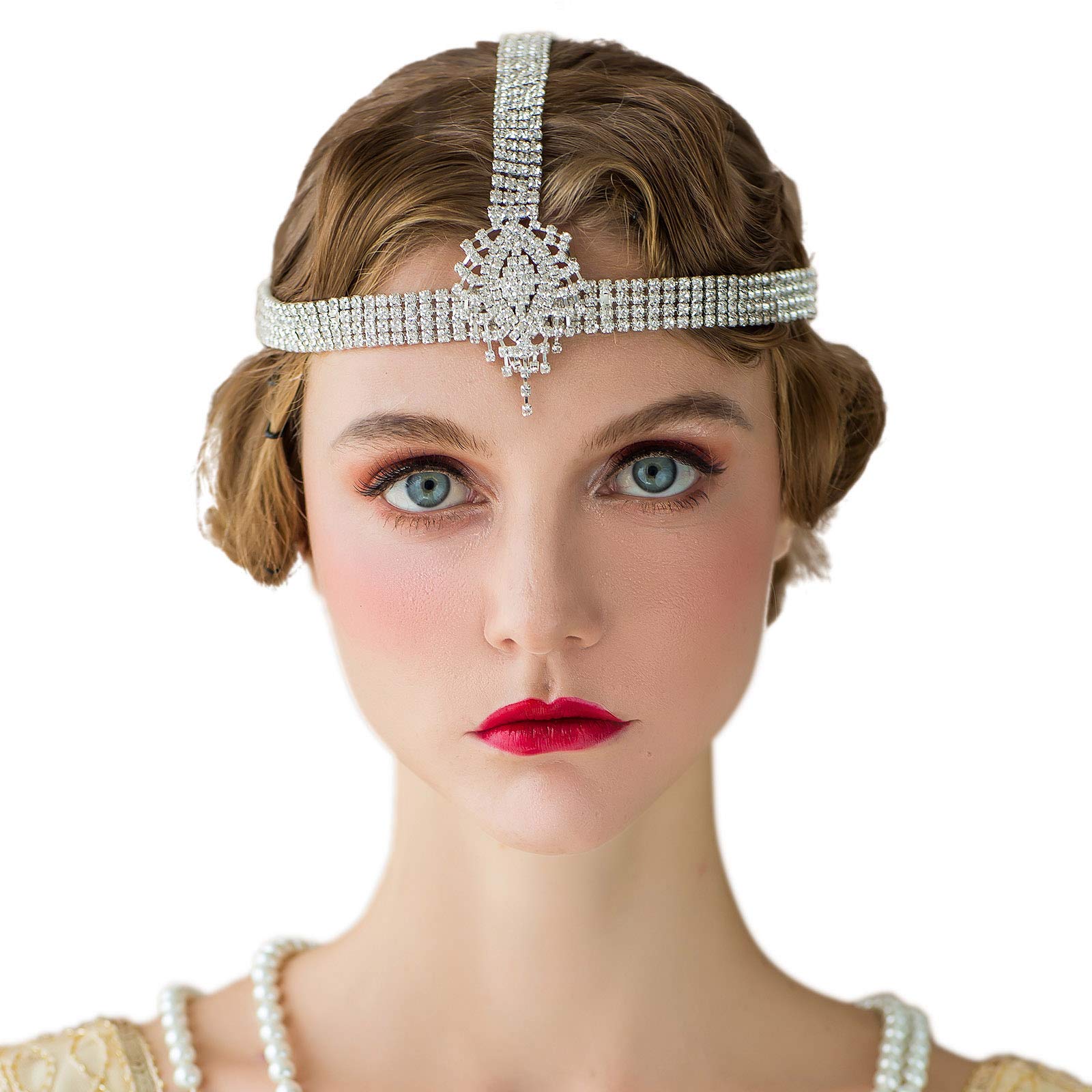 SWEETV Rhinestone 1920s Headpiece Silver - Flapper Headband for Costume Party Gatsby Accessories Decorative Headbands