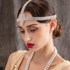 SWEETV Rhinestone 1920s Headpiece Silver - Flapper Headband for Costume Party Gatsby Accessories Decorative Headbands