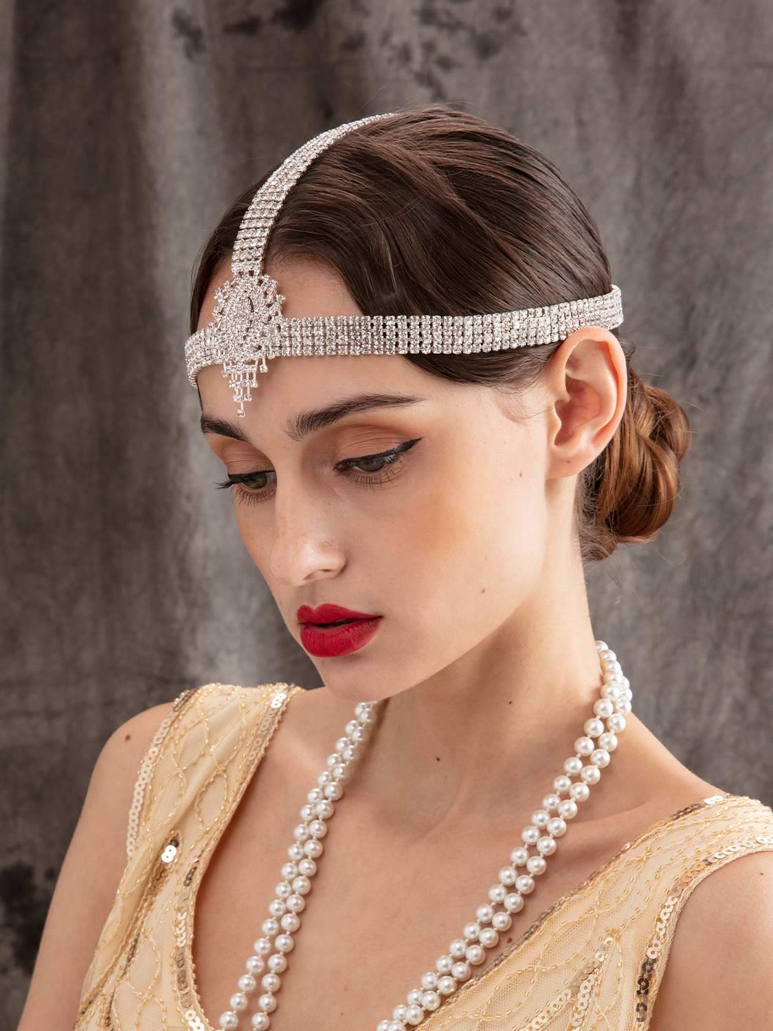 SWEETV Rhinestone 1920s Headpiece Silver - Flapper Headband for Costume Party Gatsby Accessories Decorative Headbands