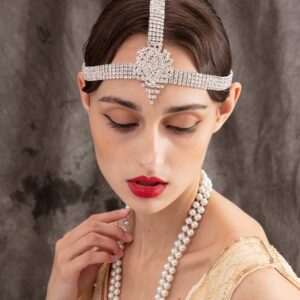 SWEETV Rhinestone 1920s Headpiece Silver - Flapper Headband for Costume Party Gatsby Accessories Decorative Headbands