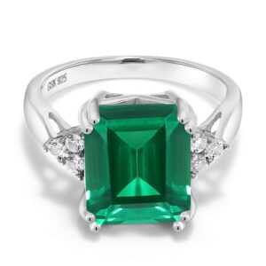 Gem Stone King 925 Sterling Silver 12X10MM Emerald Cut Gemstone Birthstone Engagement Ring | Wedding Anniversary Promise Ring For Women | Available In Size 5, 6, 7, 8, 9