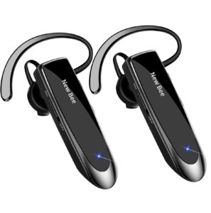 new bee [2 pack] bluetooth earpiece wireless handsfree headset v5.0 24 hrs driving headset with mic 60 days standby time headset case for iphone android samsung laptop truck driver